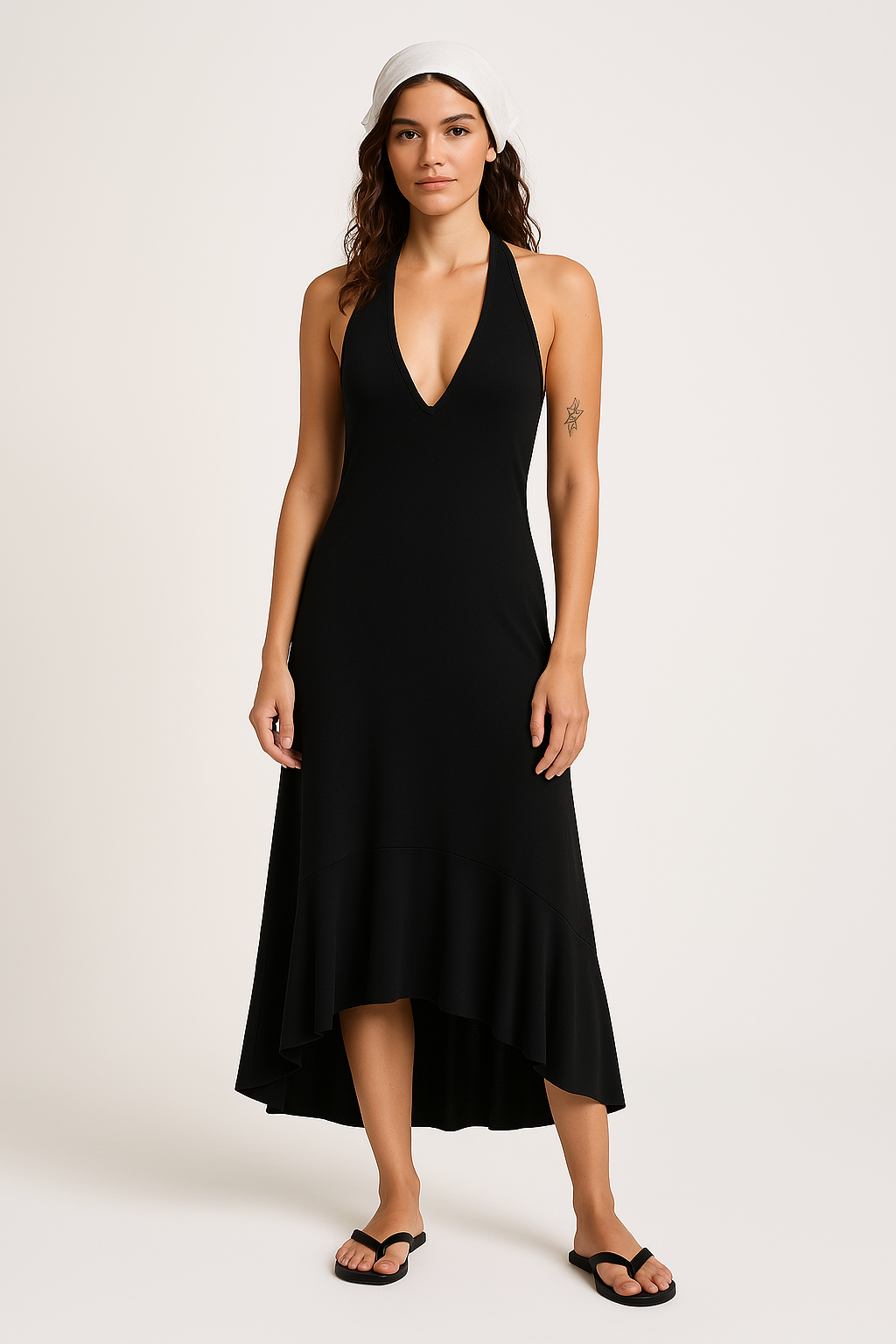 Women’s Maxi Dress – Flowy Fit – Pleated Skirt – Halter V-Neck – Lightweight Fabric
