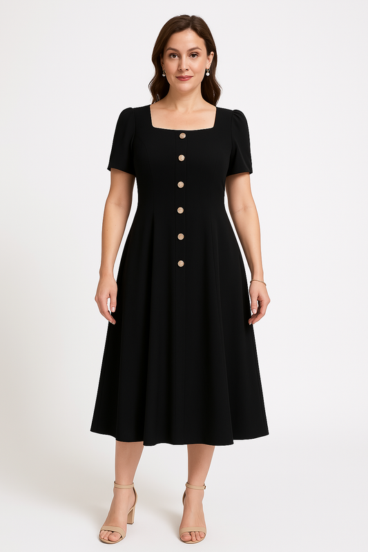 Puff Sleeve Slim Fit Knitted Midi Dress