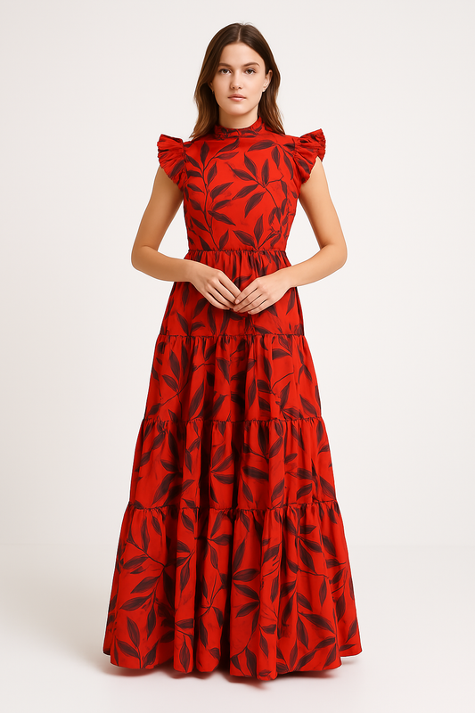 Bold Print Fit and Flare Maxi Dress