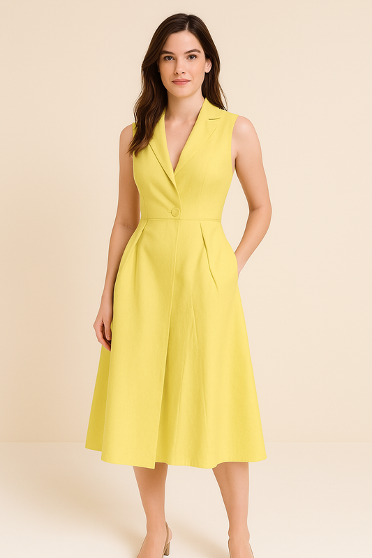 Tailored Fit Sleeveless V-Neck Midi Dress