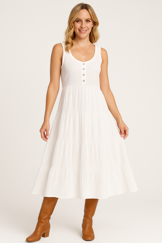 Cotton Blend Sleeveless A-Line Maxi Dress