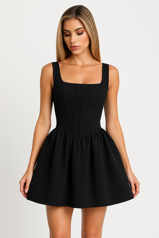 Satin Slim Fit Square Neck Mini Dress