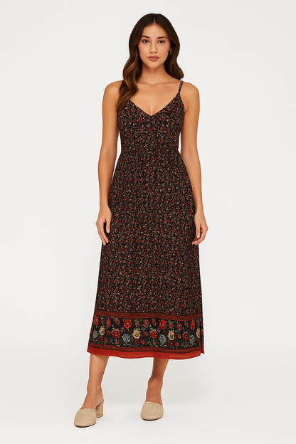Women’s Maxi Dress – Floral Print – V-Neck – Strappy Boho Fit – Lightweight Fabric