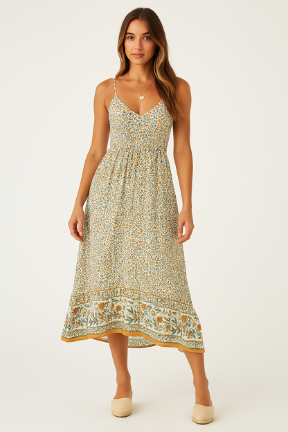 Women’s Maxi Dress – Floral Print – V-Neck – Strappy Boho Fit – Lightweight Fabric