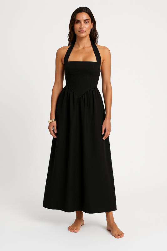Lightweight Flared Halter Neck Maxi Dress