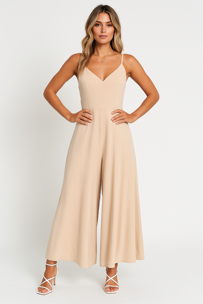 Women’s Jumpsuit – V-Neck – Spaghetti Straps – Cinched Waist – Wide Leg – Full Length