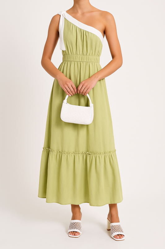 Ruffle Tiered Cotton Blend Midi Dress
