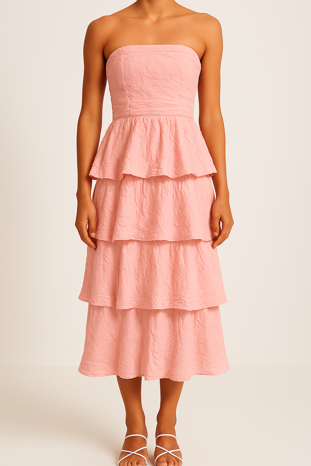 Tiered Ruffle Strapless Midi Dress