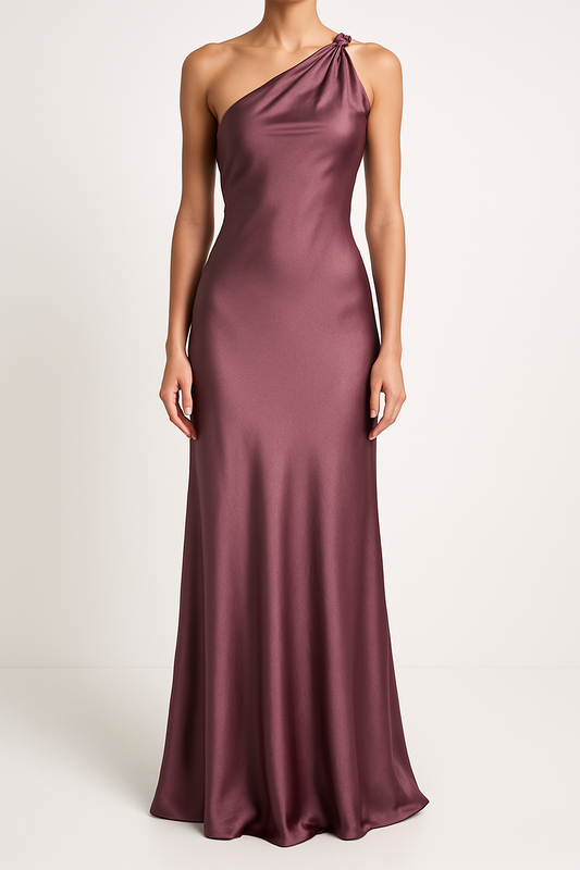 Satin Slim Fit One Shoulder Evening Gown