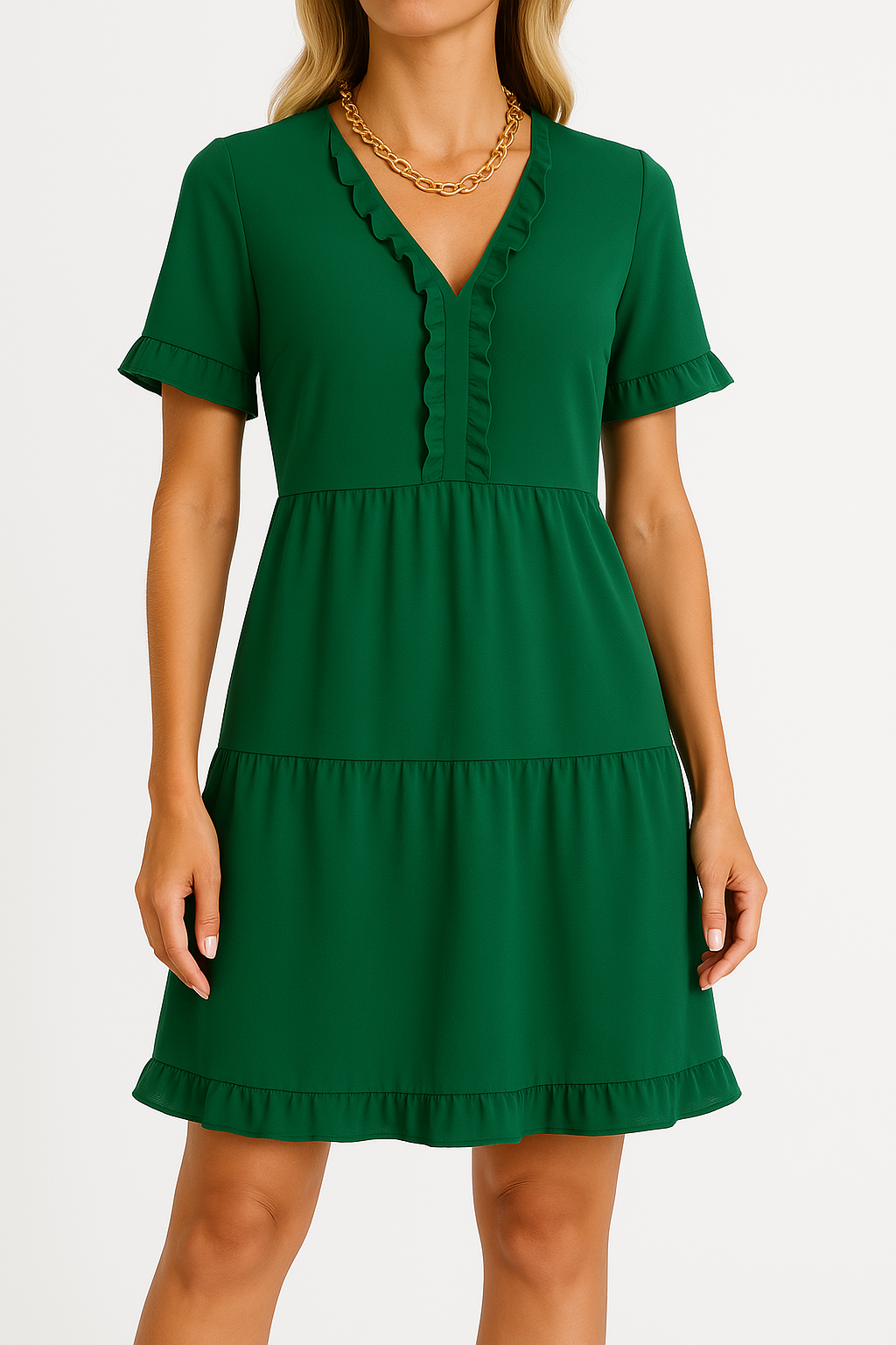 Women’s A-Line Dress – V-Neck – Ruffle Trim – Tiered – Lightweight Relaxed Fit