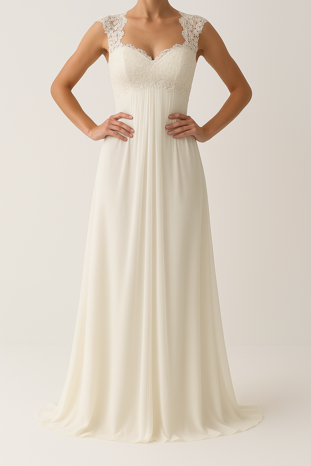 Women’s Evening Dress – Lace Bodice – Empire Waist – Full-Length Flowy Skirt