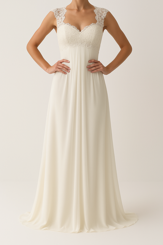 Lace Bodice Empire Waist Evening Dress