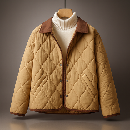 Isla Quilted Jacket | Corduroy Collar Button Front Jacket