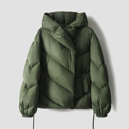 Women's autumn winter short white duck down hooded jacket