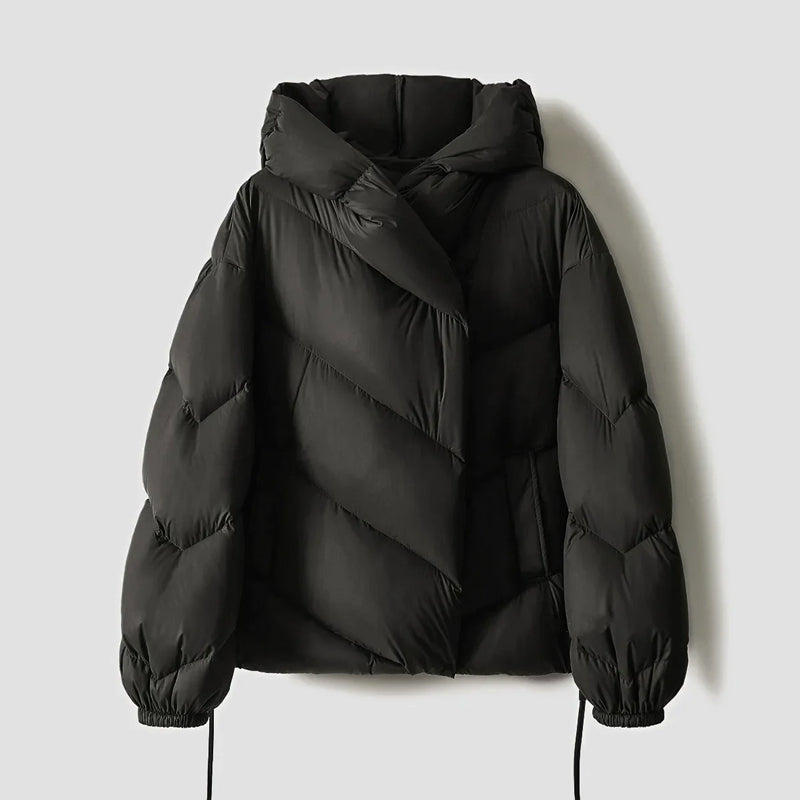 Women's autumn winter short white duck down hooded jacket