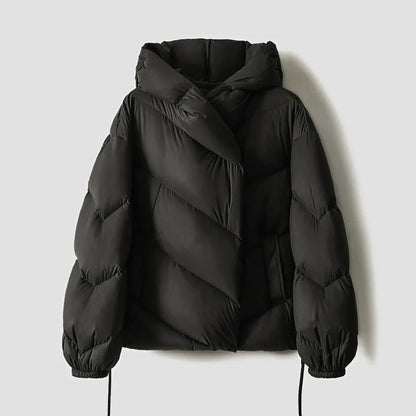 Women's autumn winter short white duck down hooded jacket