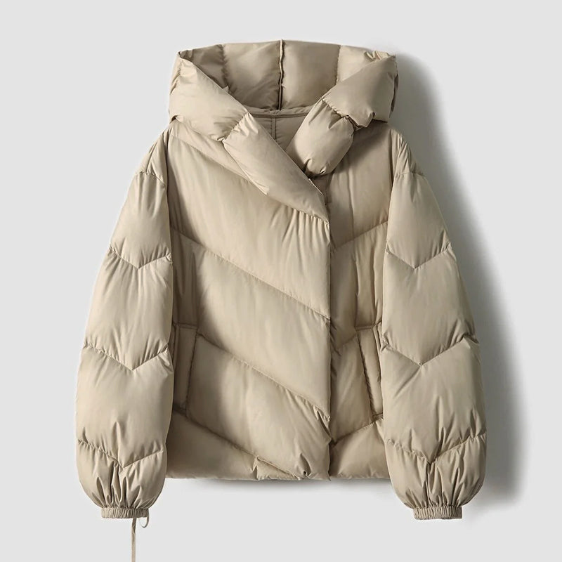Women's autumn winter short white duck down hooded jacket