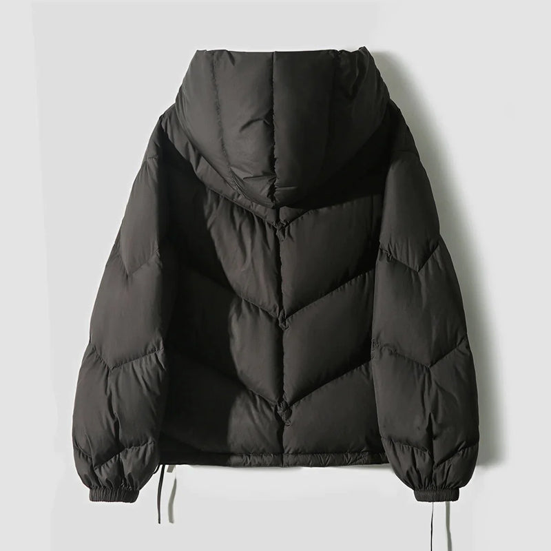 Women's autumn winter short white duck down hooded jacket