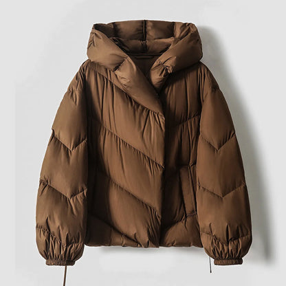 Women's autumn winter short white duck down hooded jacket