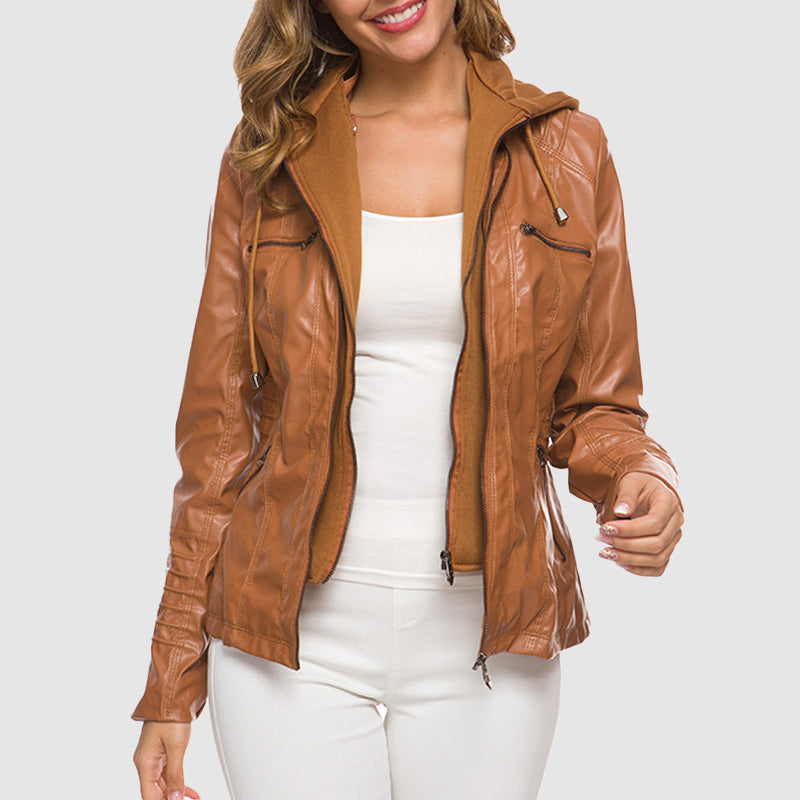 Women's long sleeve PU leather biker jacket