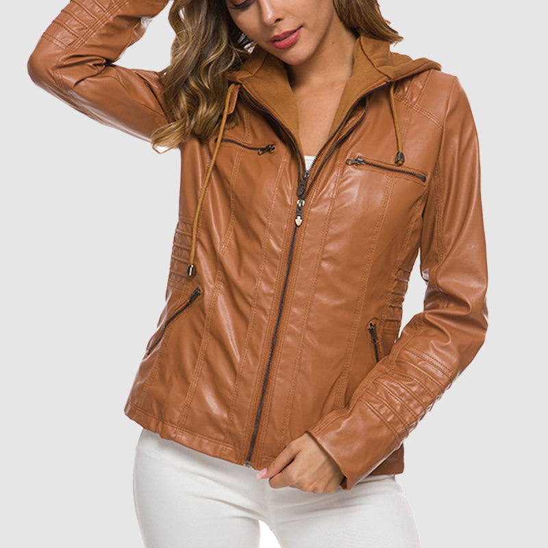 Women's long sleeve PU leather biker jacket