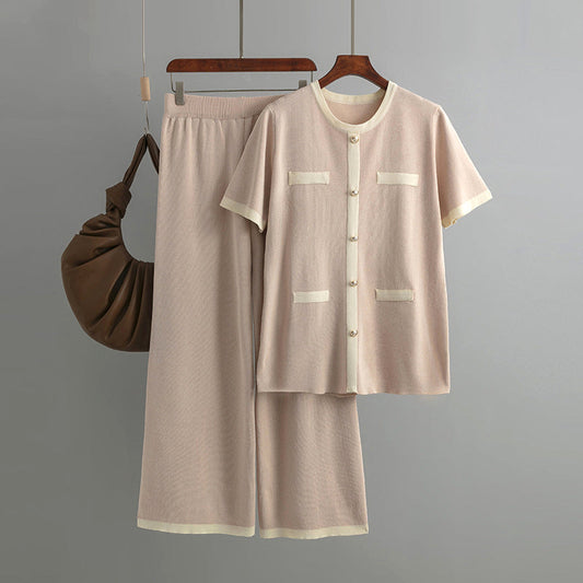 Round Neck Knit Wide Leg Trousers Set