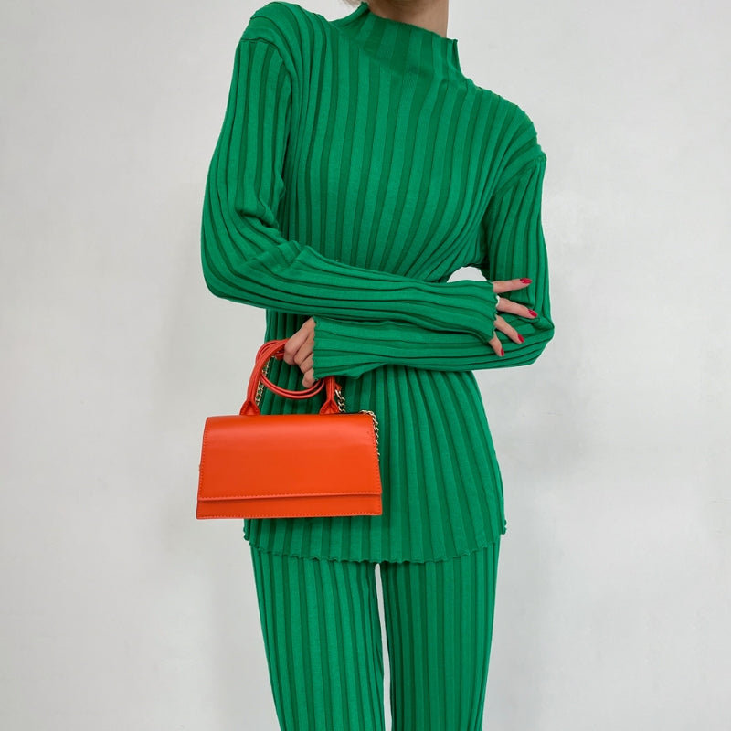 Women knitted bell bottom two-piece sweater set