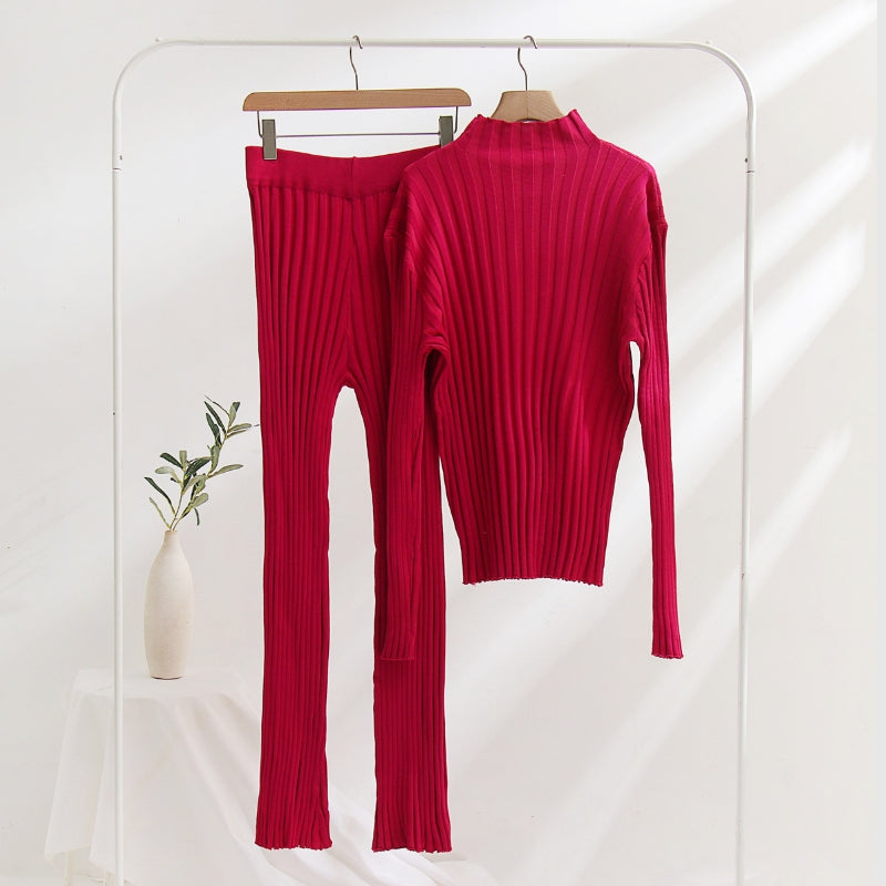 Women knitted bell bottom two-piece sweater set
