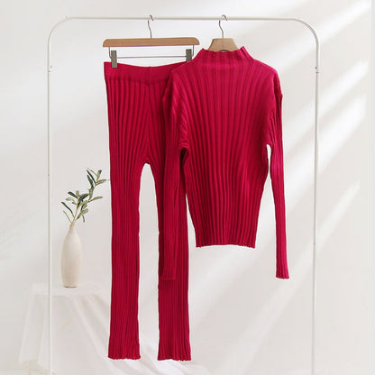 Women knitted bell bottom two-piece sweater set