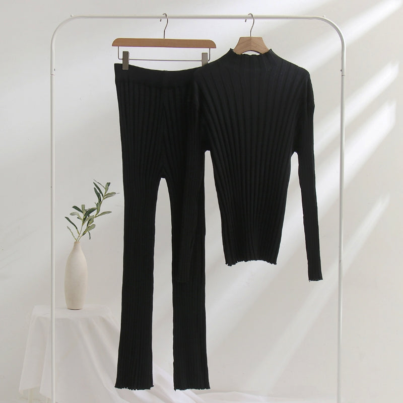 Women knitted bell bottom two-piece sweater set