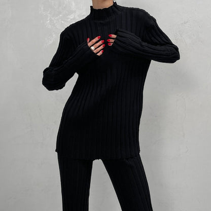 Women knitted bell bottom two-piece sweater set