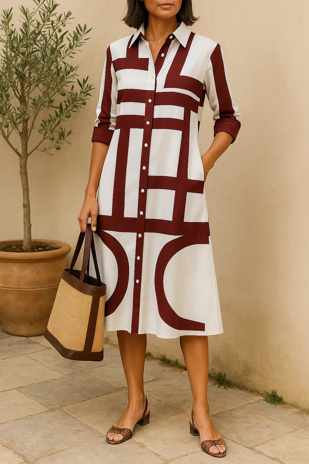 Breathable Geometric Print Relaxed Shirt Dress 