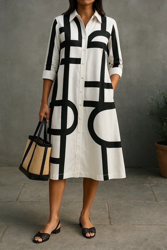 Breathable Geometric Print Relaxed Shirt Dress 