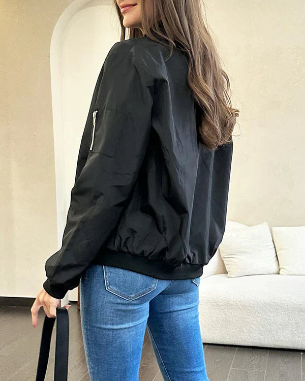 Stylish women's classic bomber jacket with pockets