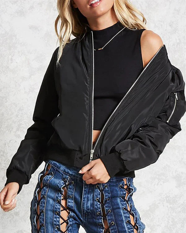 Stylish women's classic bomber jacket with pockets