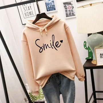 Women's smile print hooded pullover loose sweater