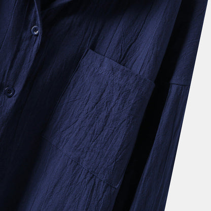 Women's Linen Button-Up Shirt - Oversized Fit - Long Sleeve - High-Low Hem - Casual Wear
