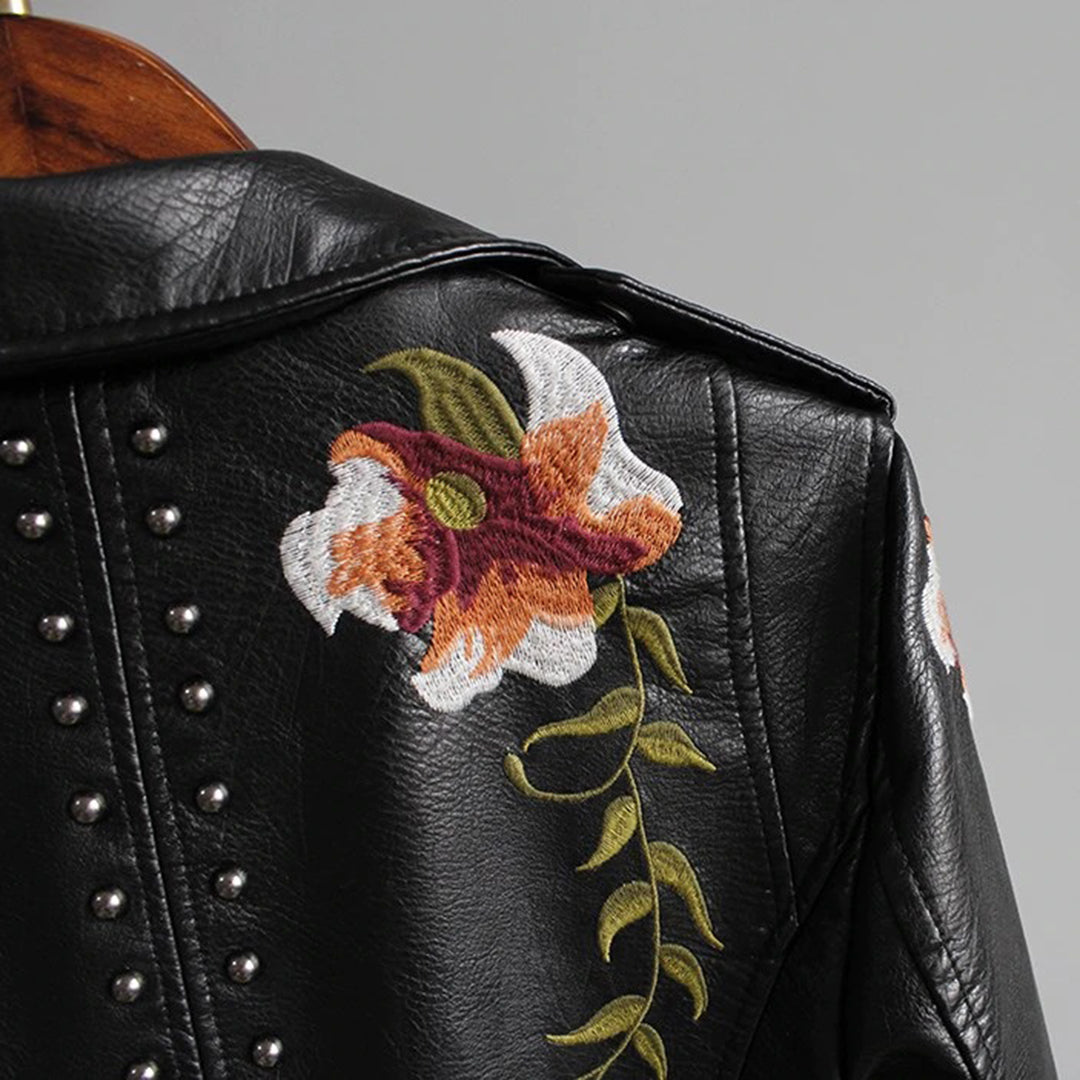 Women's short polyurethane leather jacket