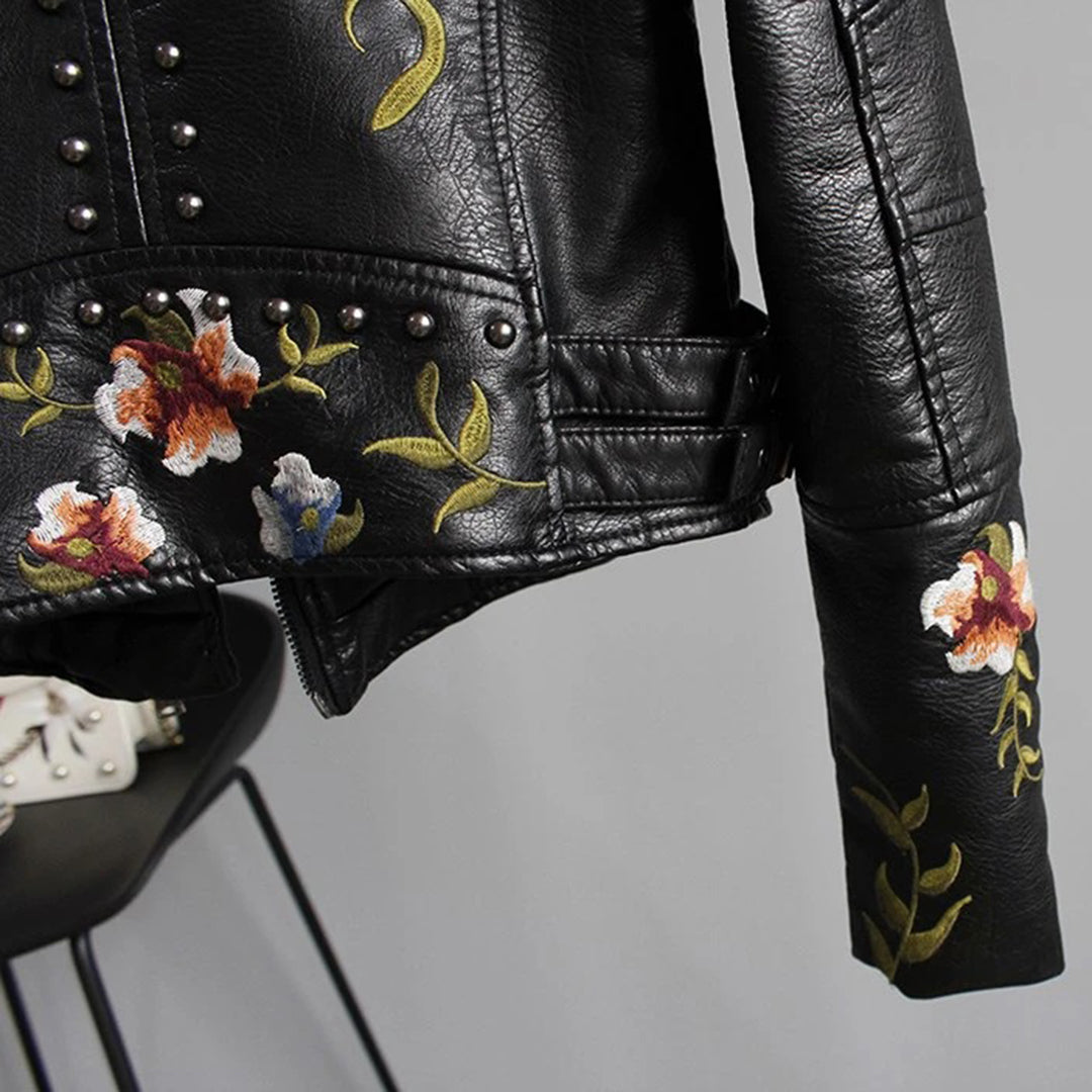 Women's short polyurethane leather jacket