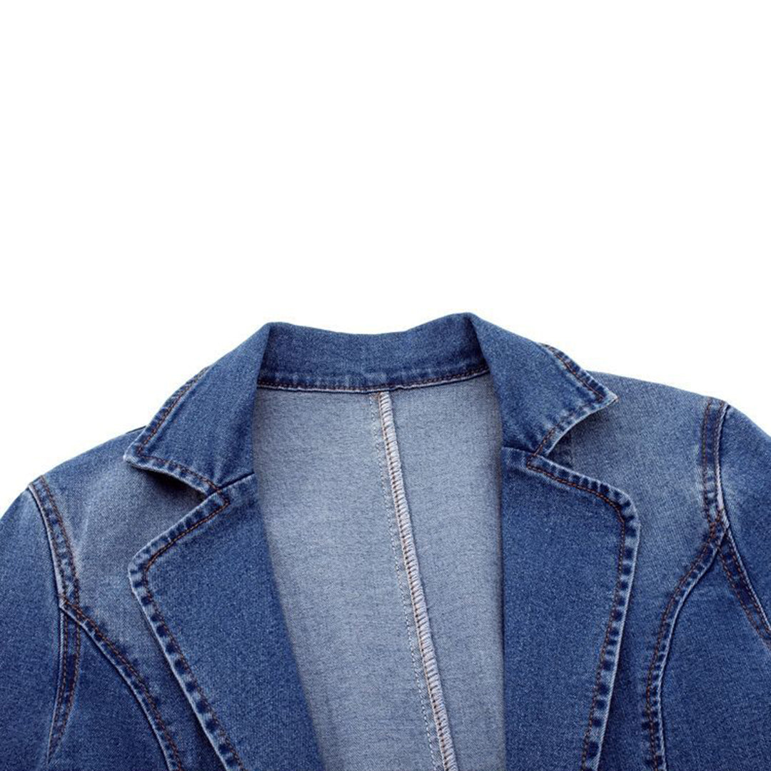 Slim fit solid color denim jacket for women