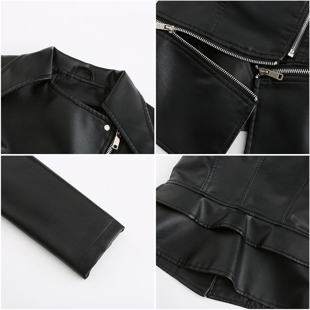 Women's detachable hem leather jacket