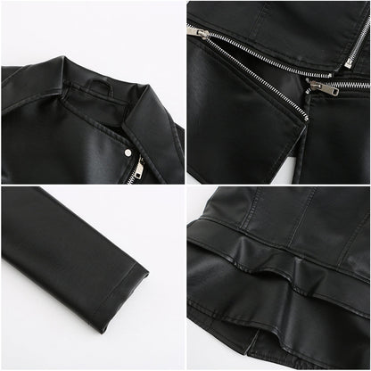 Women's detachable hem leather jacket