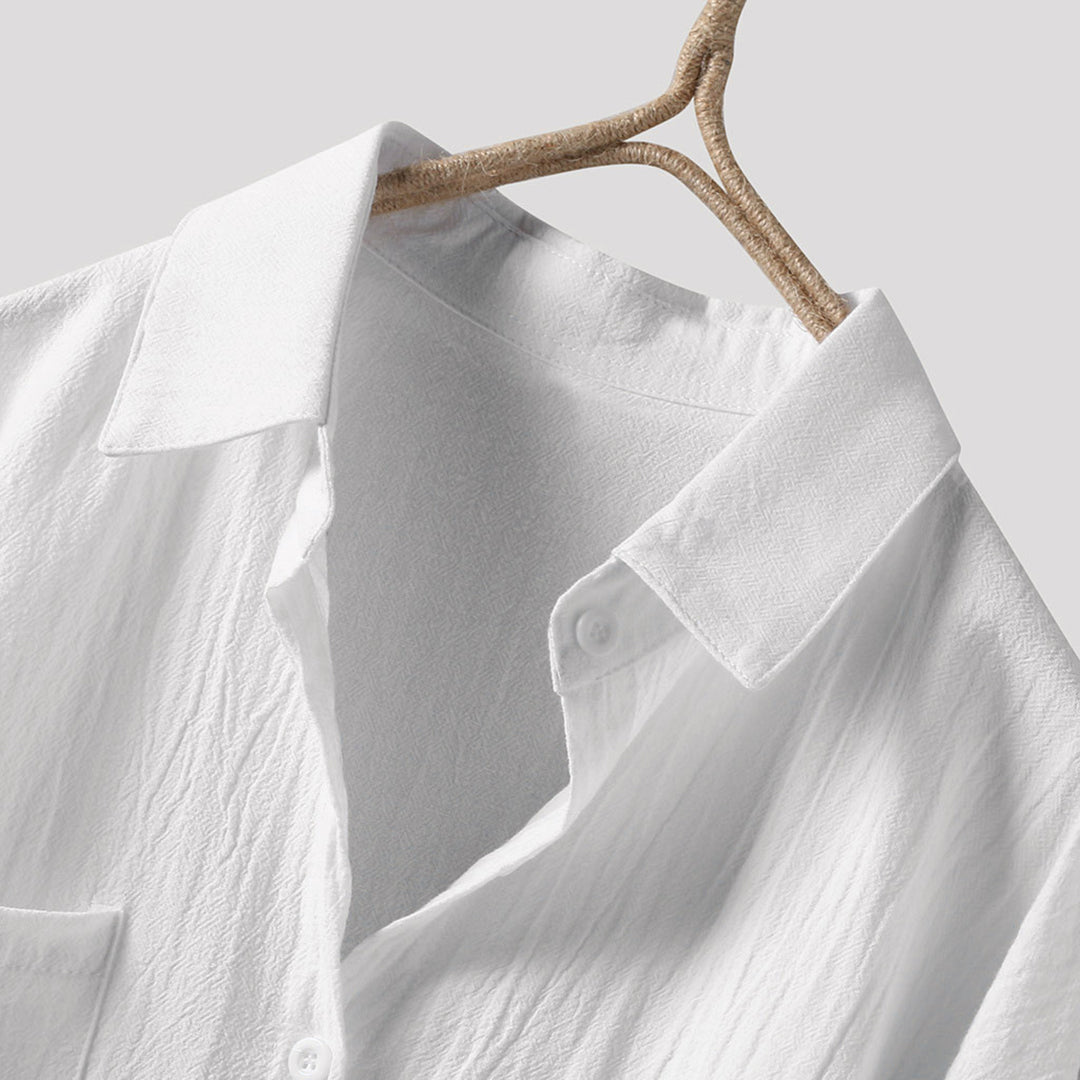 Women's Linen Button-Up Shirt - Oversized Fit - Long Sleeve - High-Low Hem - Casual Wear