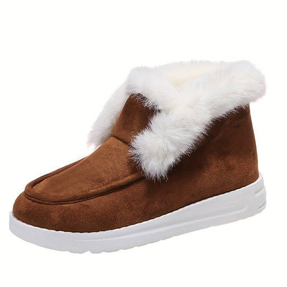 Women's winter flat cake thick-soled velvet slip-on snow boots