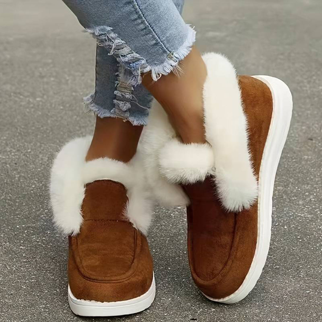 Women's winter flat cake thick-soled velvet slip-on snow boots