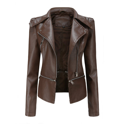 Women's detachable hem leather jacket