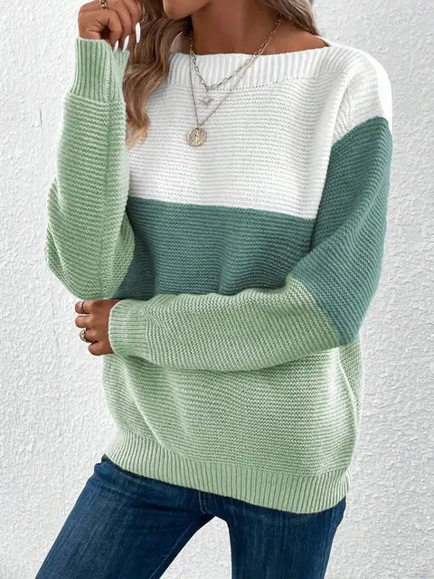 Splicing Knitted Round Neck Sweater