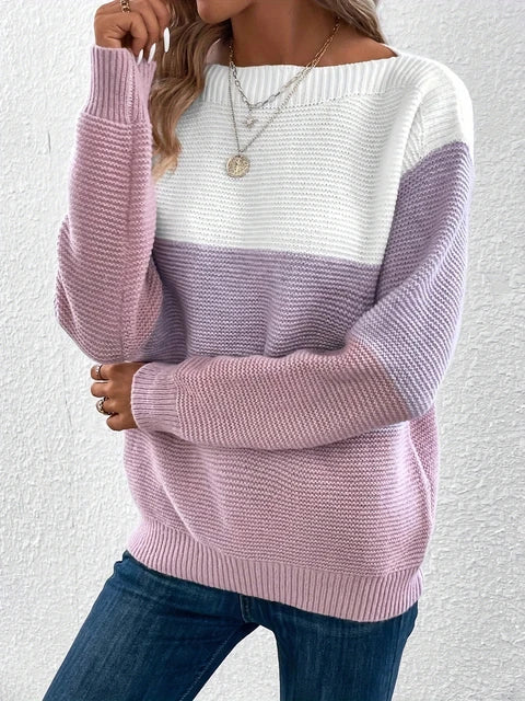 Splicing Knitted Round Neck Sweater