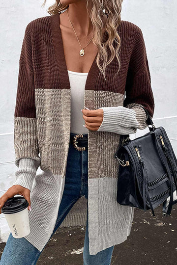 Knitted long cardigan with contrast for women