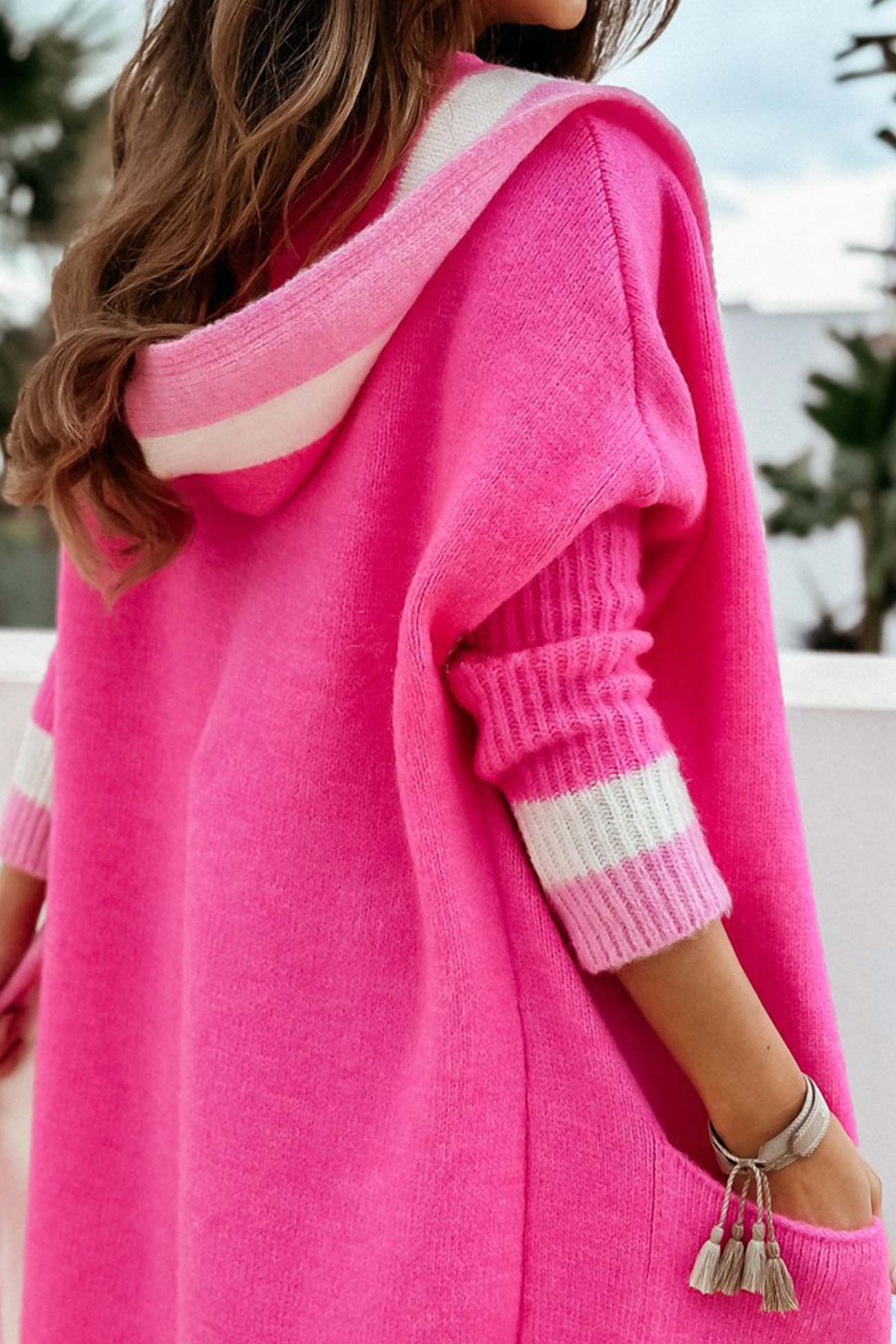 Women's contrast hoodie open front cardigan